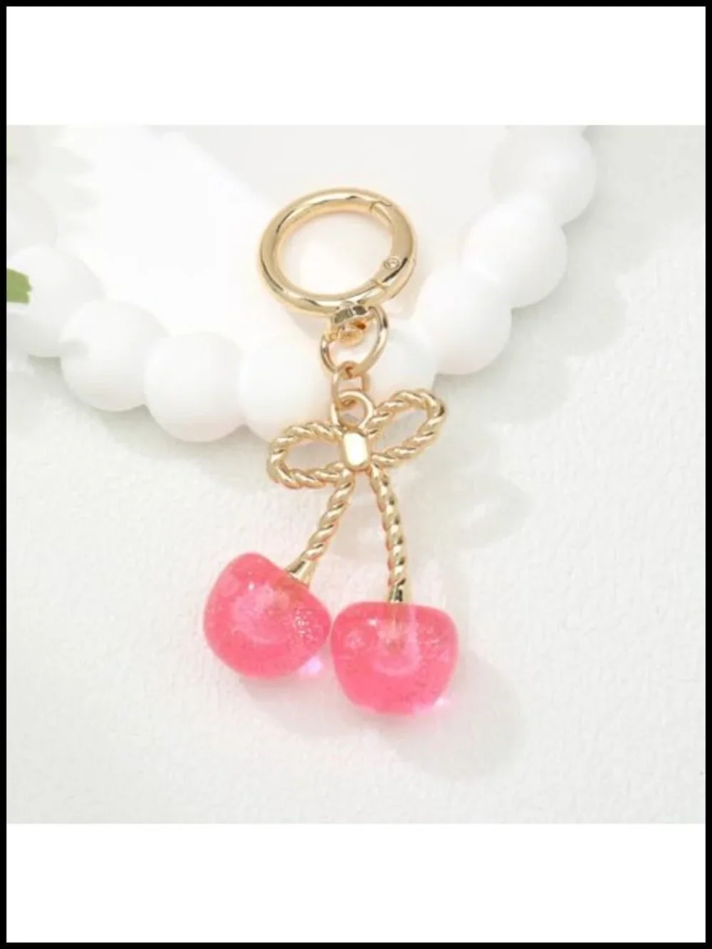 Glittery Resin Cherry Bag Charms Keychain Gold-Plated Metal Lobster Clasp Purse